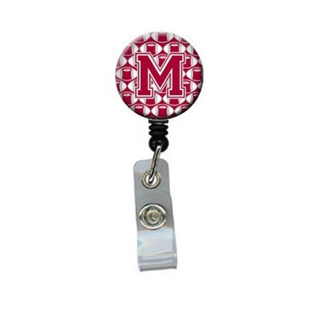 CAROLINES TREASURES Letter M Football Crimson, Grey and White Retractable Badge Reel CJ1065-MBR
